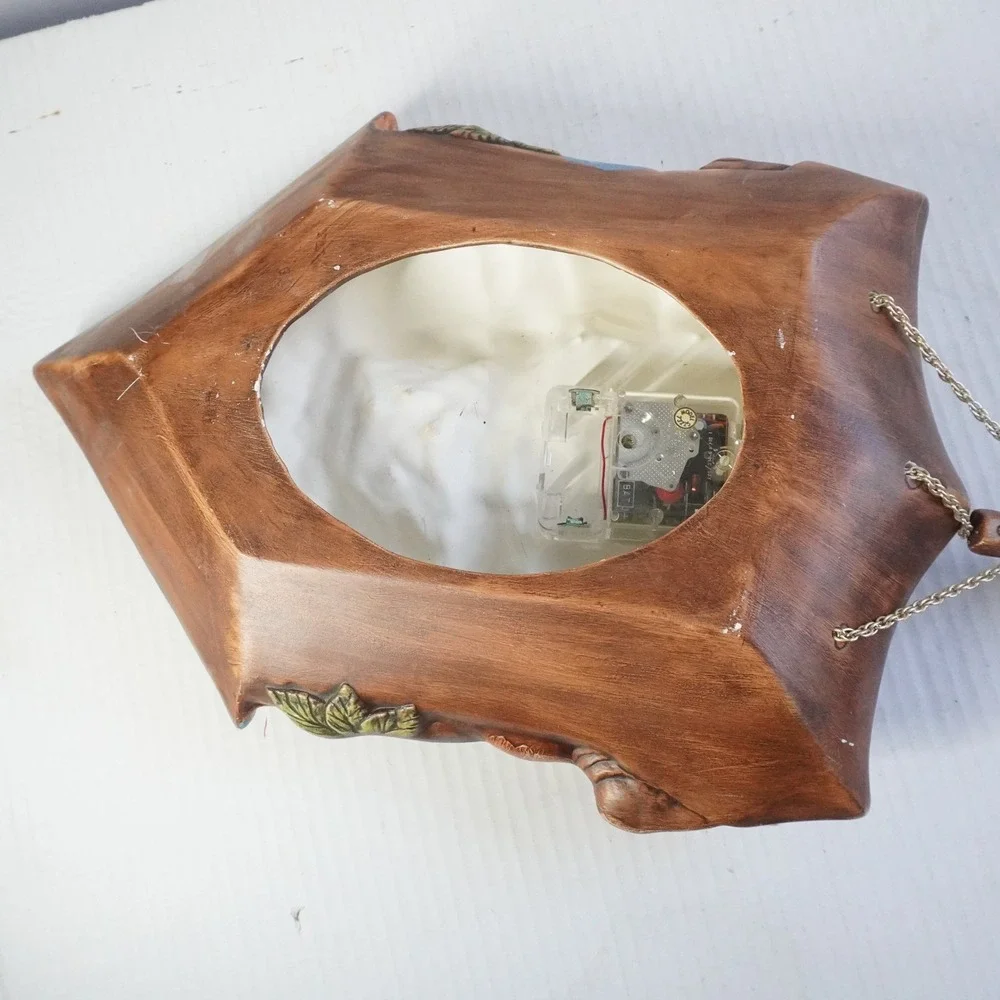 VTG Ceramic Alpine Boy Girl Wall Faux Cuckoo Clock 3D Pendulum Pinecone‎ Weights